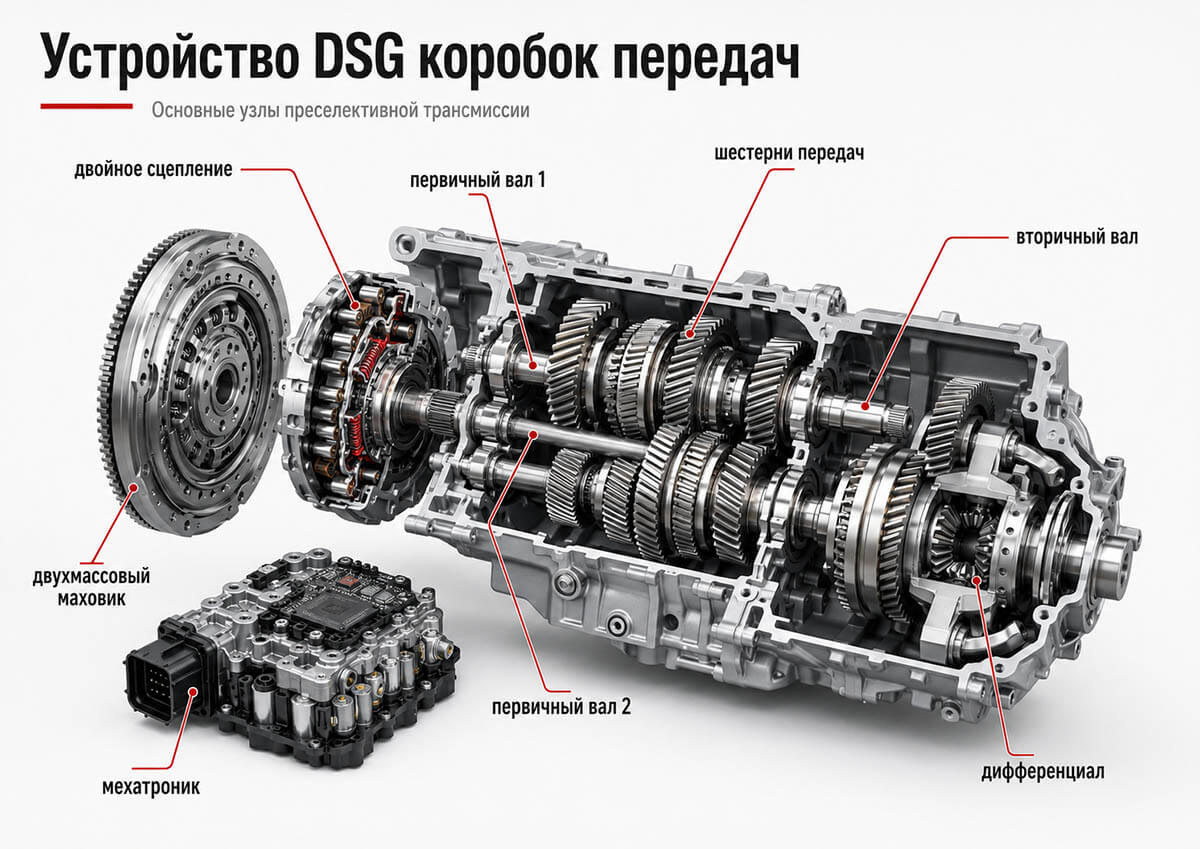 Устройство DSG коробок передач