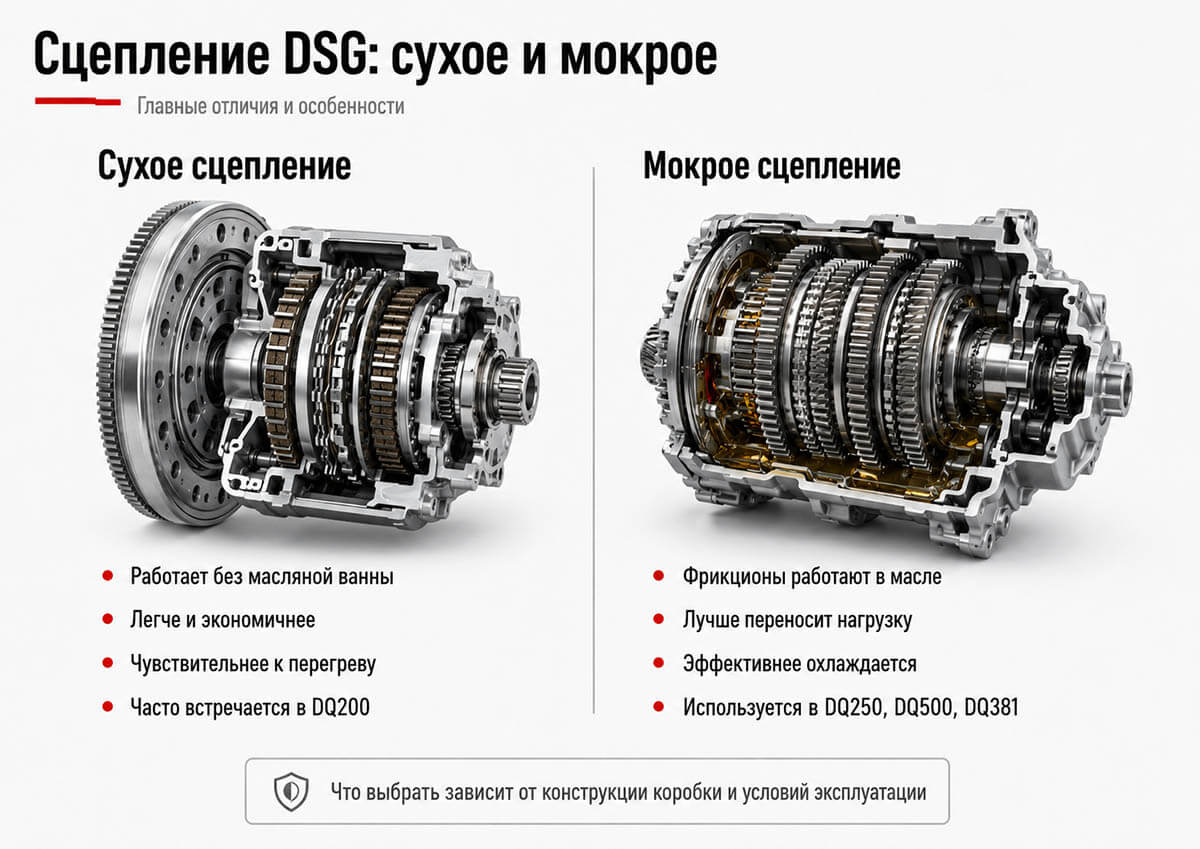Сухое и мокрое сцепление DSG
